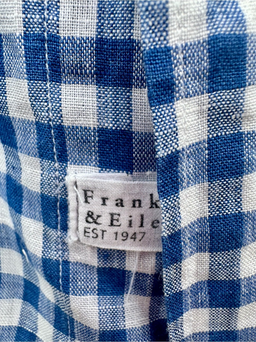 Frank & Eileen Barry, Linen, Blue & White Gingham Button Down, Sz S - Picture 4 of 5